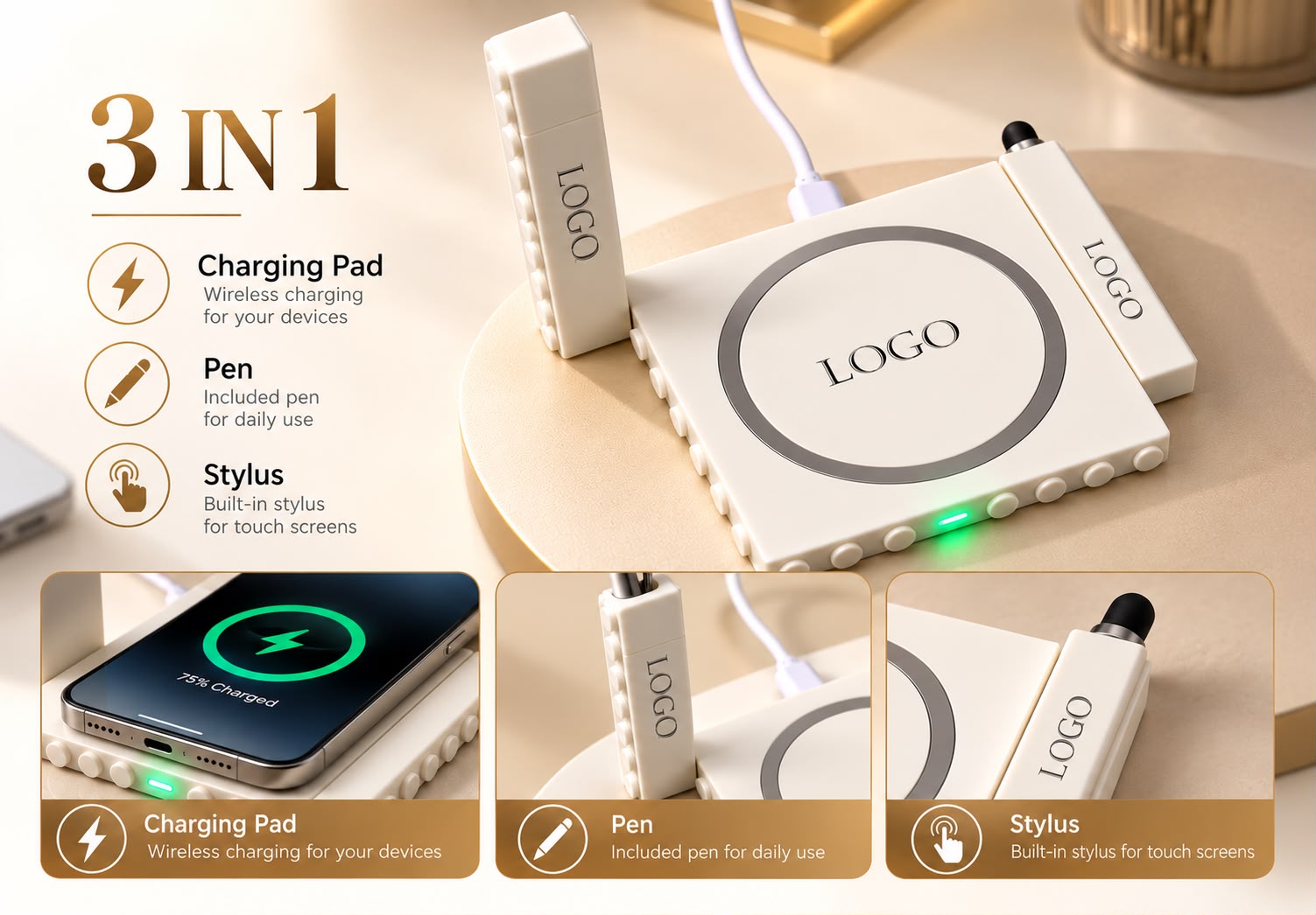 Wireless Mobile Charger With Stylus and Pen 